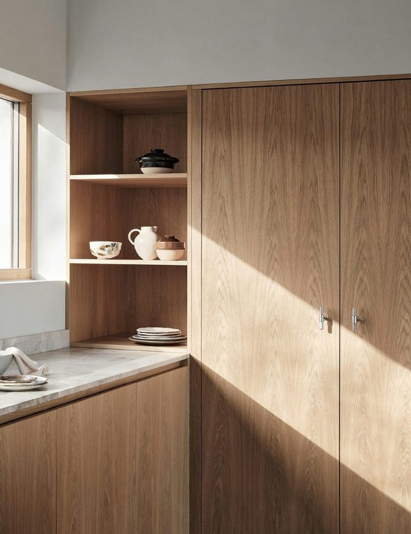 Open appliance garage in wood