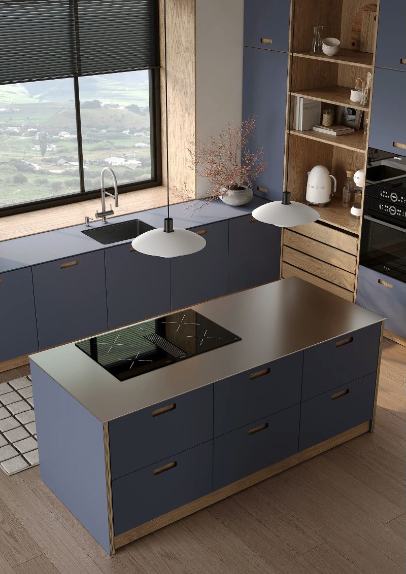 Downdraft cooktop on the kitchen island