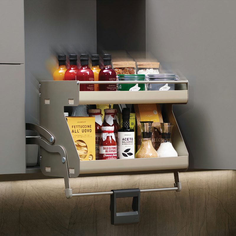 Pull-down shelves