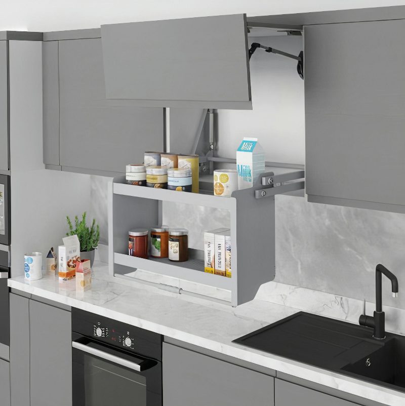Pull-down shelves