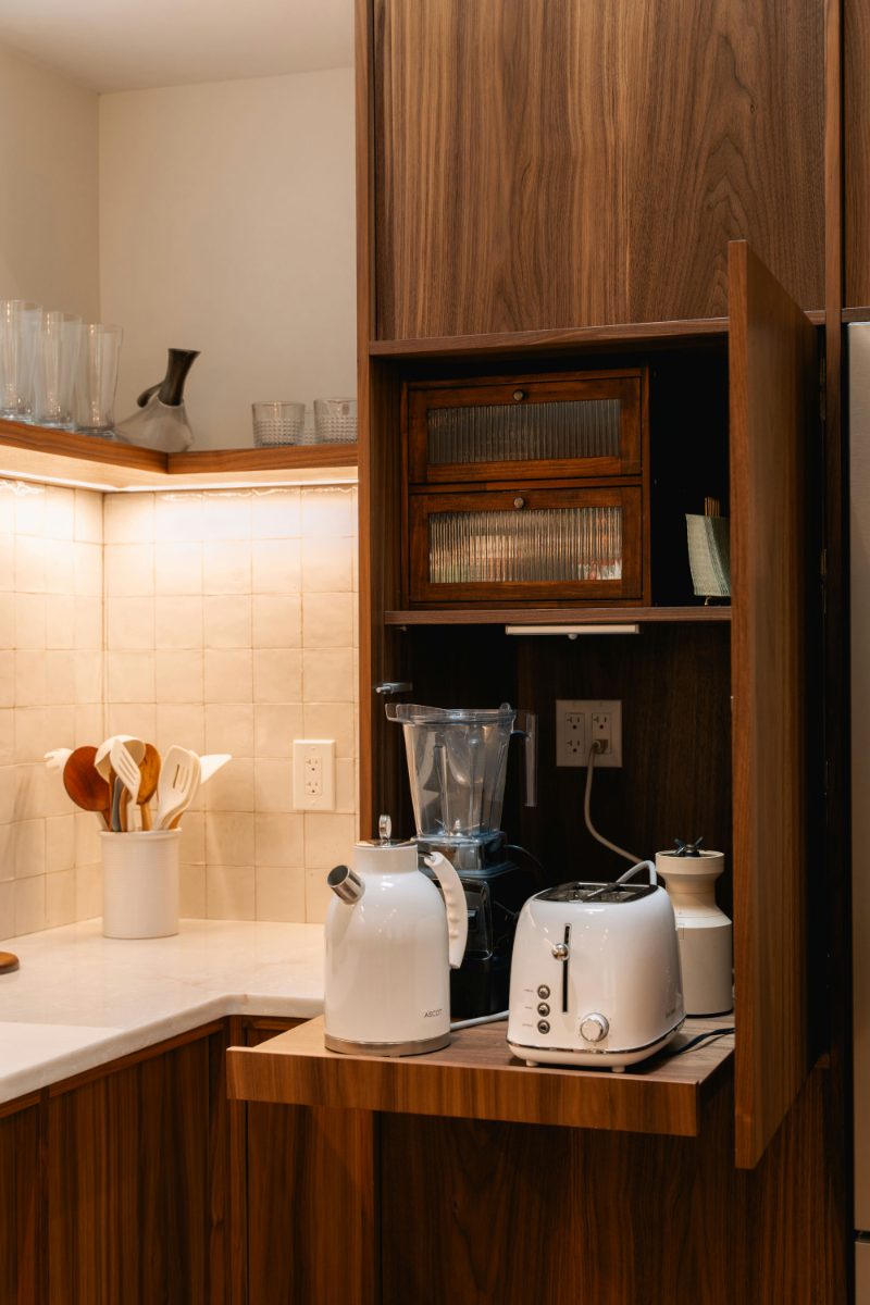 Japandi kitchen pullout shelf