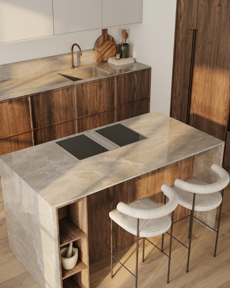Dekton countertop on the kitchen island