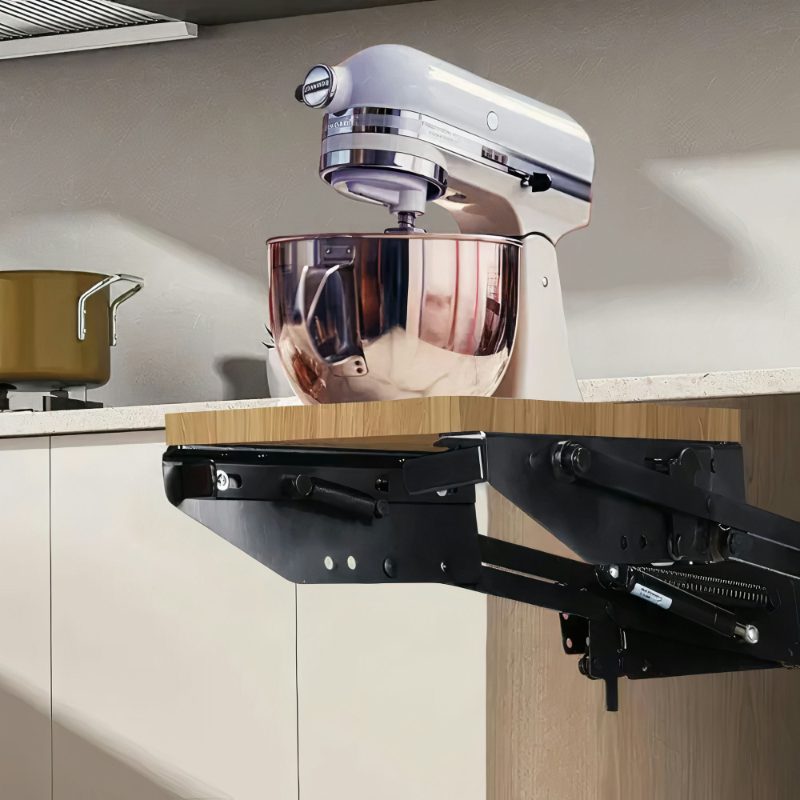 Lift-up appliance shelf