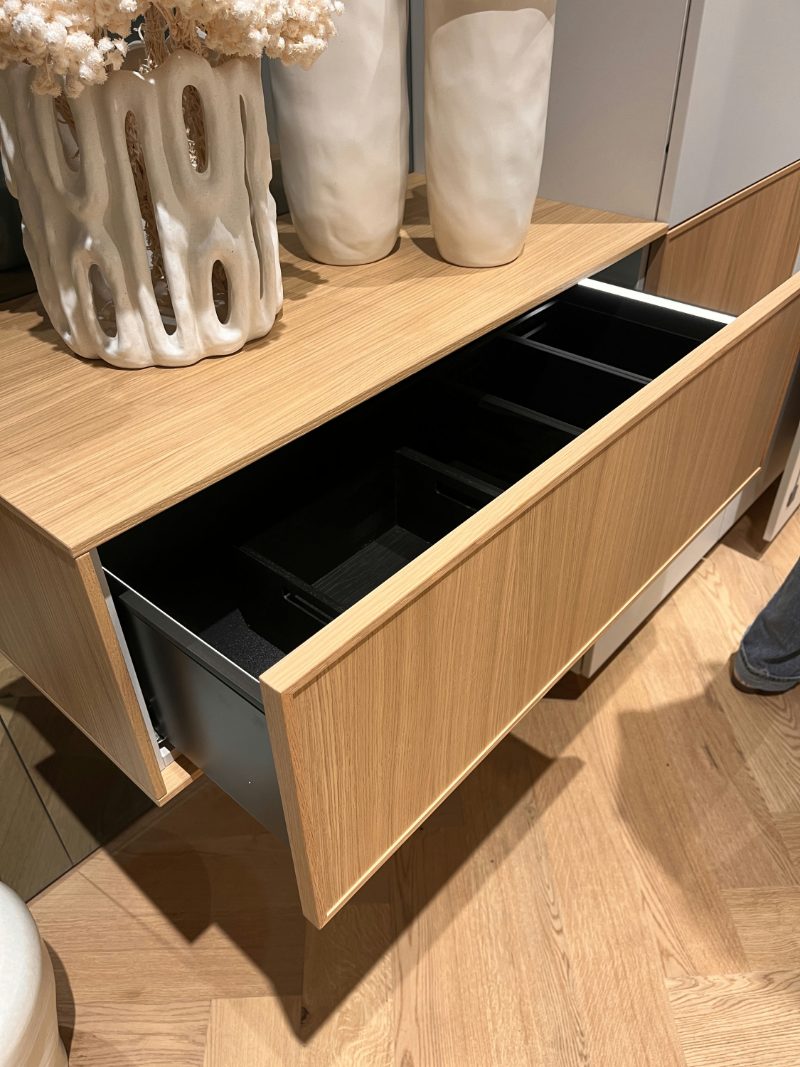 Metal drawer with wooden front