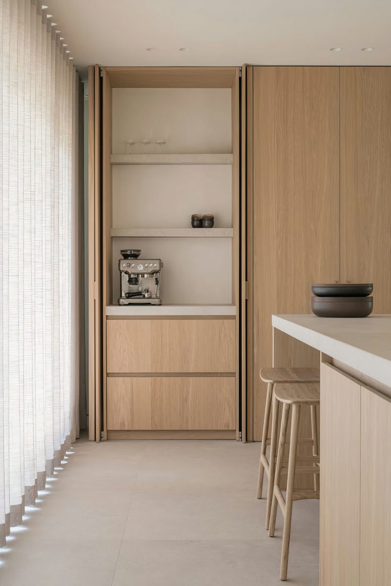 Pocket doors in a sleek kitchen