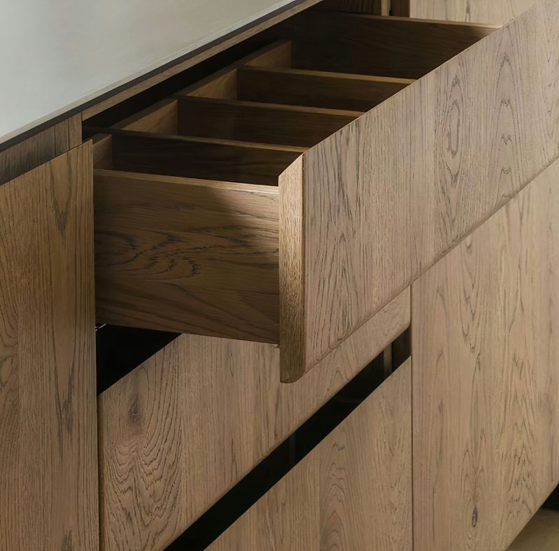 Beveled edge oak drawer