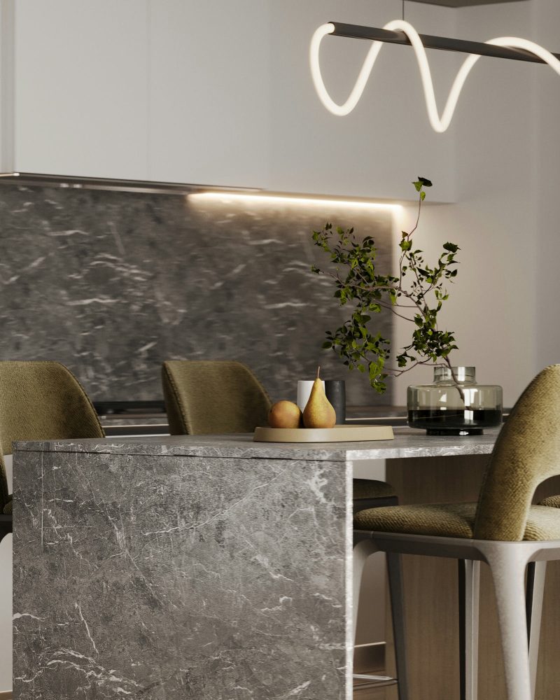 Dekton waterfall kitchen island