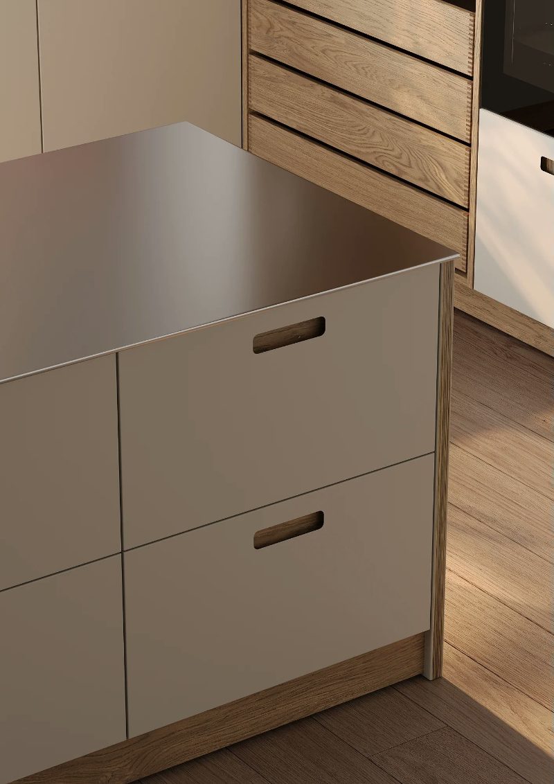 Kitchen island cabinets with cutout handles