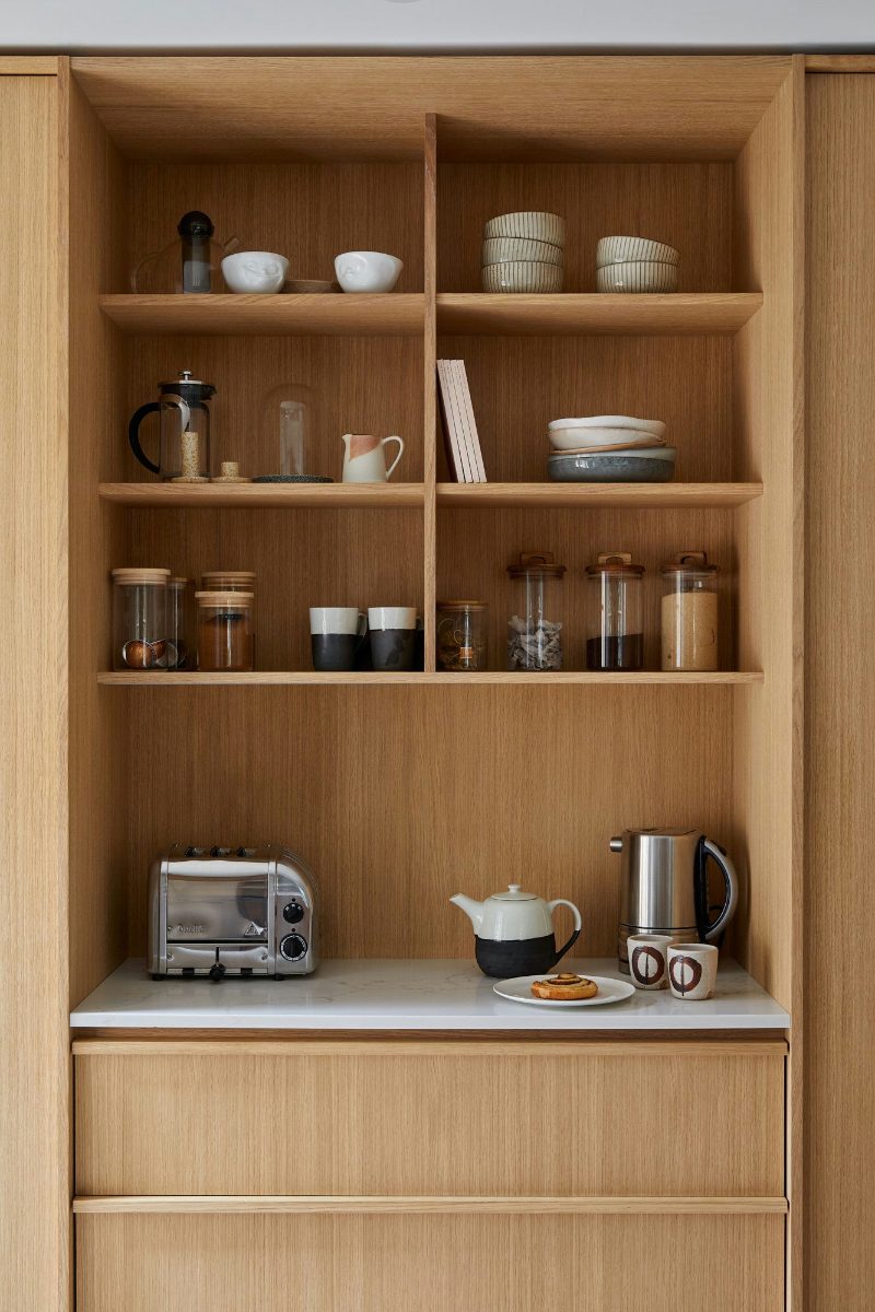 Open appliance garage in wood