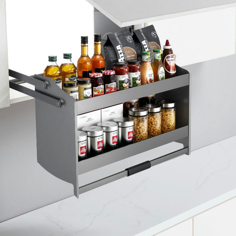 Pull-down shelves