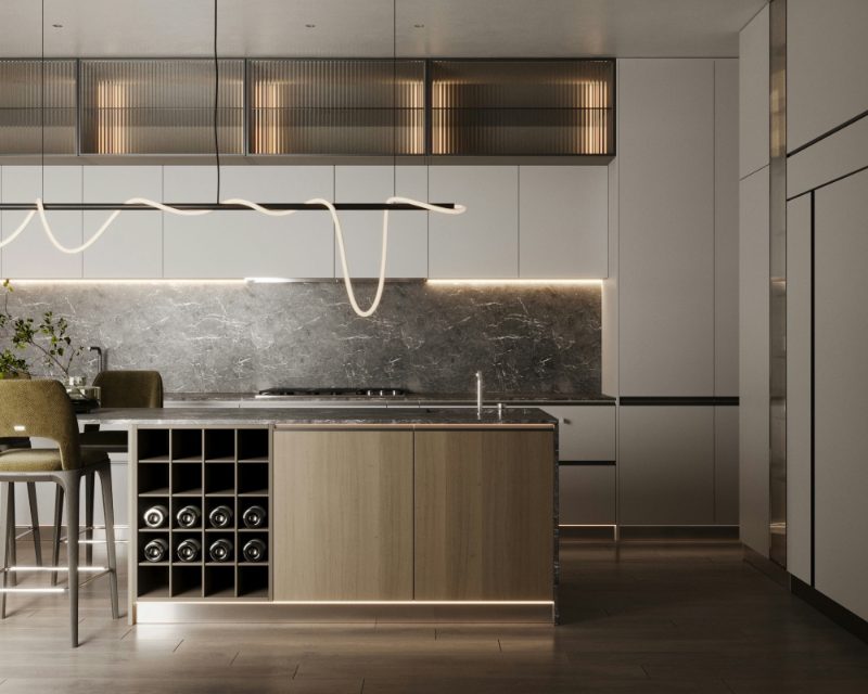 Built-in wine cooler in the kitchen island