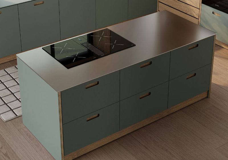 Kitchen island with stainless steel countertop