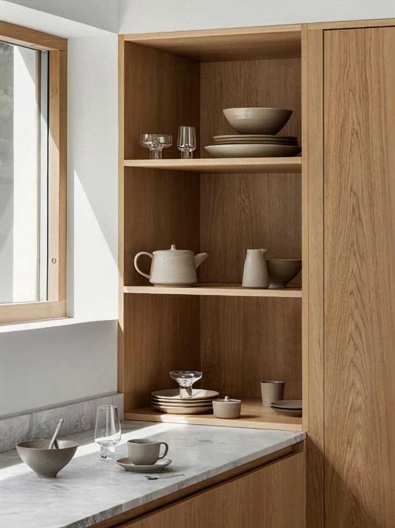 Open appliance garage in wood