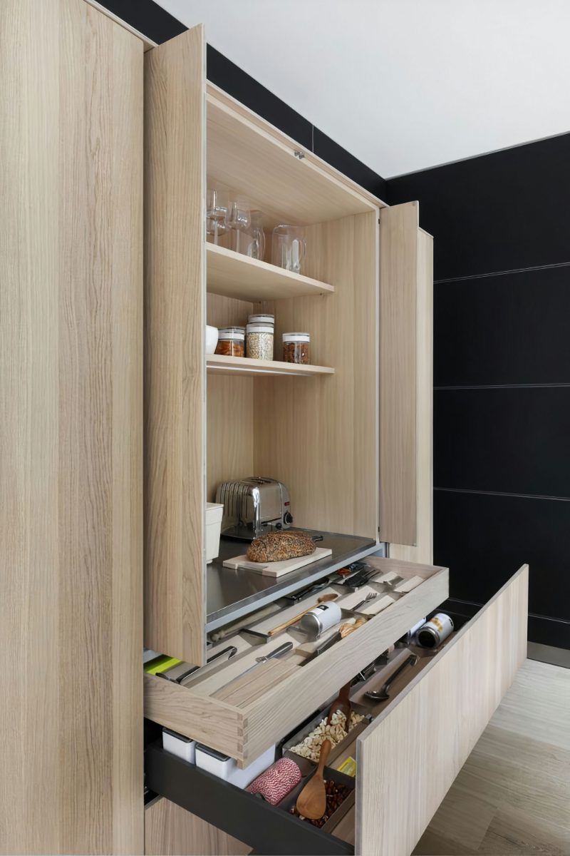 Pantry with pocket doors
