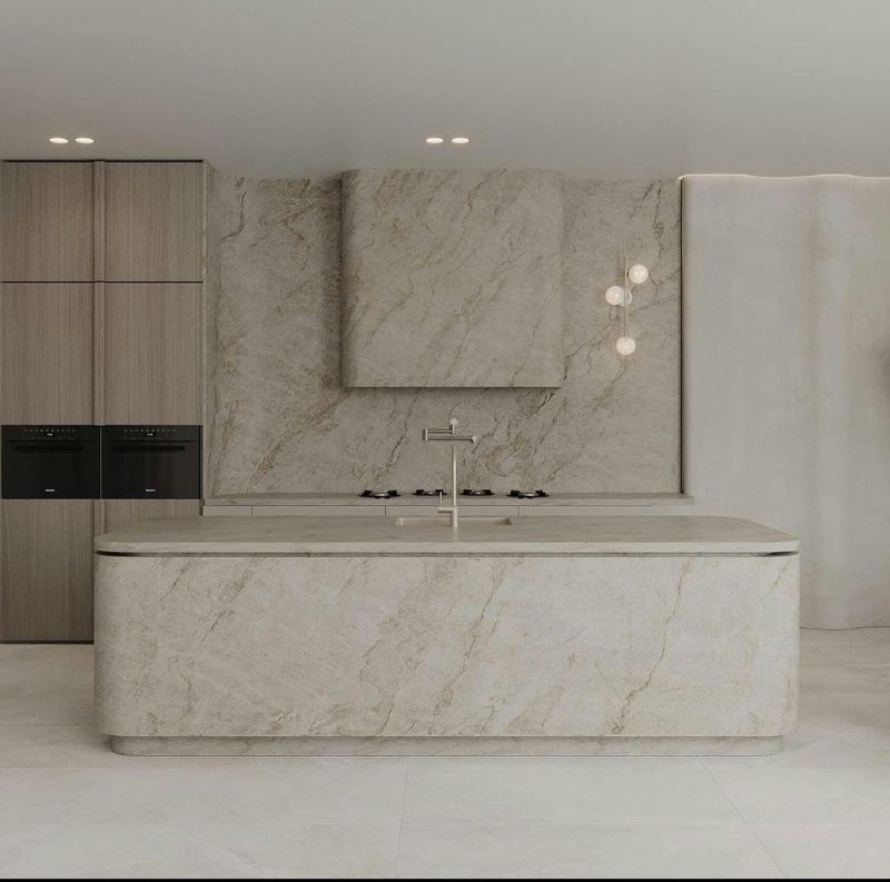 Curved Stone Kitchen Island