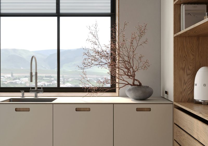 Kitchen cabinets with cutout handles