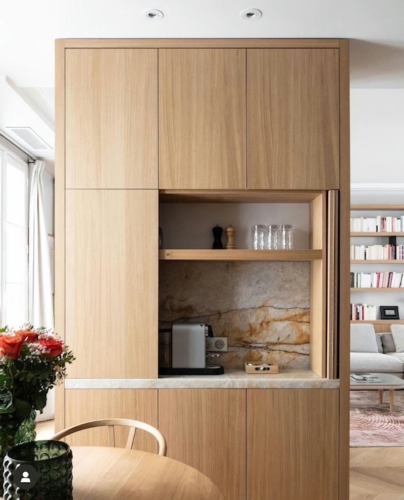 Coffee station with sliding doors