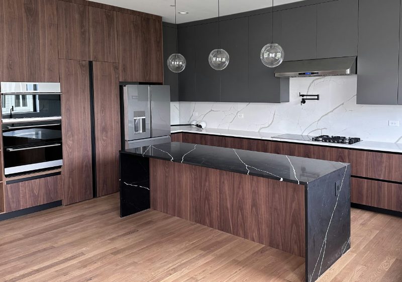 Kitchen island with interior wooden fronts