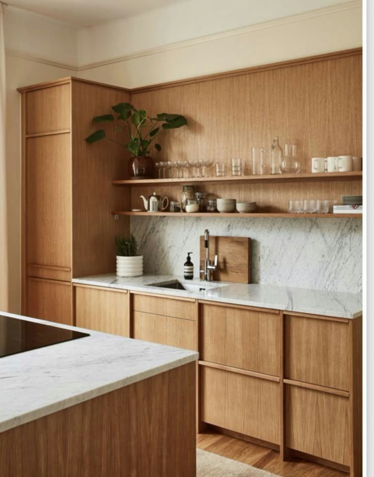 Golden oak Japandi kitchen